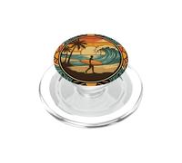 Vintage Surfer Carrying Board Retro Ocean Sunset Palm PopSockets PopGrip pour MagSafe