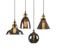vintage suspension en fumée gris verre cristal lustre de salle à manger rétro rustique lampe suspendue abat-jour rond moderne luminaire de table à manger LED plafonnier salon cuisine couloir étude (B)