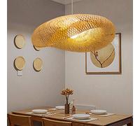 Vintage Suspension Lustre E27 Plafonnier Rétro Hauteur Adjustable Bambou Suspendue Main Moderne Osier Rotin Vague Ombre Pendentif Luminaire Rustique Japonais Maison Intérieur Manger Salle Light,80cm