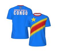 Vintage T Shirts Drapeau De La République Démocratique du Congo, Dégradé De Couleurs Sportswear Confortable Tee Shirt Doux Manches Courtes pour Randonnée Cyclisme Outdoo XL