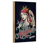 Vintage Tattoo Queen Plaque en bois | Los Angeles Tattoo Studio Décor | Cadeau pour les amateurs de tatouage et les artistes | 12 cm x 18 cm