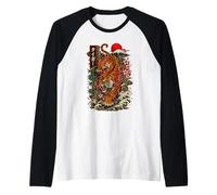 Vintage Tattoo Tiger Style Japonais Art Mount Fuji Graphic Manche Raglan