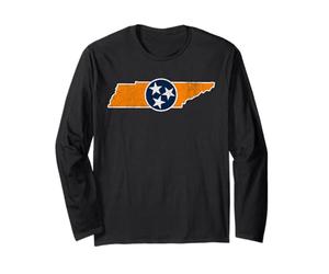 Vintage Tennessee State Outline Tri Star Emblem Distressed Manche Longue