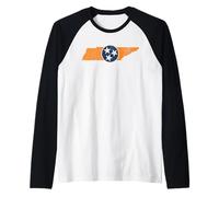 Vintage Tennessee State Outline Tri Star Emblem Distressed Manche Raglan