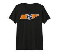 Vintage Tennessee State Outline Tri Star Emblem Distressed T-Shirt Haut de Gamme