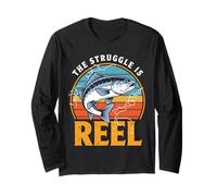Vintage The Struggle Is Reel Bass Fishing Funny Fisherman Manche Longue