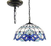 Vintage Tiffany PEndant Light 16" Baroque Stained Glass Plafonnier pour Cuisine Îlot Salle à manger Bureau à domicile Couloir et Bar Design blanc élégant
