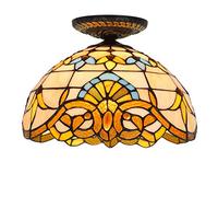 Vintage Tiffany Style Multi Light Plafonnier Fait à la main Vitrail MéditerranéenEan Design baroque pour salle à manger Salon Chambre à coucher Couloir 30cm