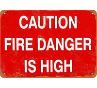 Vintage Tin Sign Caution Fire Danger is High Retro Wall Decor for Home Garage Camping 8 X 12 in