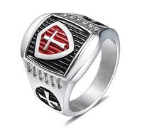 Vintage Titane Acier Templier Croix Rouge Armure Bouclier Croisé Anneau Amulette Maçonnique pour Hommes Bijoux Cadeau