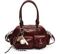 Vintage Top Handle Bag With Bowknot,Trendy PU Leather Shoulder Bags For Women,Cute Aesthetic Casual Crossbody(B)