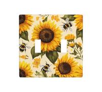 Vintage Tournesols Abeille Double Gang Toggle Plaque Murale Interrupteur Décor Taille Standard - 11,4 x 11,4 cm