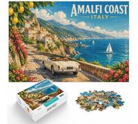 Vintage Travel Amalfi Coast Italy Landscape Puzzle, 1000 pièces | Comme idée cadeau de Noël : ce puzzle 1000 pièces pour adultes se prête aux moments tranquilles entre les fêtes.