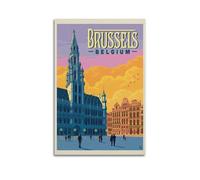 Vintage Travel Bruxelles Belgique, Grand Place & Hôtel de Ville. jpg Poster moderne sur toile décorative esthétique 20 x 30 cm sans cadre