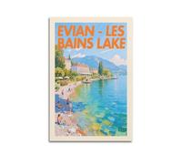 Vintage Travel Evian - Les Bains Lake Décoration murale moderne et esthétique pour chambre à coucher ou salon - Cadeau pour lit d'amis - Sans cadre - 40 x 60 cm