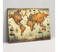 Vintage Travel World Map Impression sur toile - Carte du monde, décoration d'intérieur, art mural, décoration murale, 91,4 x 61 cm