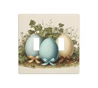 Vintage Trois œufs de Pâques avec petit ruban Double Gang Toggle Plaque murale Interrupteur Décor Taille standard - 11,4 x 11,4 cm