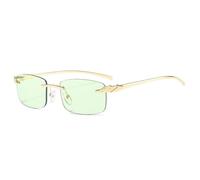 Vintage Unique Cheetah Rimless Rectangle Sunglasses Women Candy Colors Clear Lens Eyewear Men Sun Glasses(Golden Green)