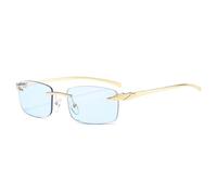 Vintage Unique Cheetah Rimless Rectangle Sunglasses Women Candy Colors Clear Lens Eyewear Men Sun Glasses(Golden Blue)