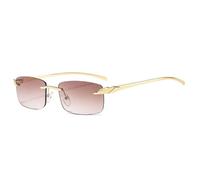 Vintage Unique Cheetah Rimless Rectangle Sunglasses Women Candy Colors Clear Lens Eyewear Men Sun Glasses(Golden Tea Gradient)