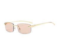 Vintage Unique Cheetah Rimless Rectangle Sunglasses Women Candy Colors Clear Lens Eyewear Men Sun Glasses(Golden Champagne)