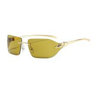 Vintage Unique Cheetah Sunglasses Women Rimless Clear Ocean Lens Eyewear Men Sun Glasses Shades UV400(Golden Green Yellow)