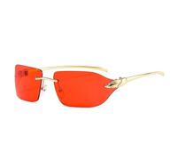 Vintage Unique Cheetah Sunglasses Women Rimless Clear Ocean Lens Eyewear Men Sun Glasses Shades UV400(Golden Red)