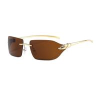 Vintage Unique Cheetah Sunglasses Women Rimless Clear Ocean Lens Eyewear Men Sun Glasses Shades UV400(Golden Tea)