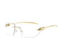 Vintage Unique Cheetah Sunglasses Women Rimless Clear Ocean Lens Eyewear Men Sun Glasses Shades UV400(Golden Clear)