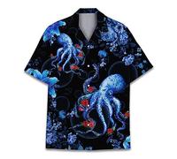 Vintage Version Chemise hawaïenne amusante d'Halloween Horreur Tropicale Fleur de plage Cadeau Décontractée Manches courtes Chemise à boutons, Taille L