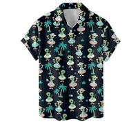 Vintage Version Chemise hawaïenne amusante d'Halloween Horreur Tropicale Fleur de plage Cadeau Décontractée Manches courtes Chemise à boutons, L