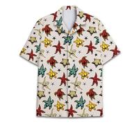 Vintage Version Chemise hawaïenne amusante d'Halloween Horreur Tropicale Fleur de plage Cadeau Décontractée Manches courtes Chemise à boutons, Taille L
