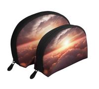 Vintage Wall of Radio Boombox Portable Shell Cosmetic Bag Set - Organiseur de maquillage de voyage avec fermeture éclair et compartiments intérieurs, Nuage du soleil lever du soleil, Taille unique