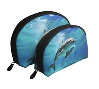 Vintage Wall of Radio Boombox Portable Shell Cosmetic Bag Set - Organiseur de maquillage de voyage avec fermeture éclair et compartiments intérieurs, Dauphin marin, Taille unique