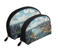 Vintage Wall of Radio Boombox Portable Shell Cosmetic Bag Set - Organiseur de maquillage de voyage avec fermeture éclair et compartiments intérieurs, Penthouse View Over New York Manhattan, Taille