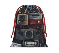 Vintage Wall of Radio Boombox Sac cadeau en velours super doux avec cordon de serrage, sac de rangement complet imprimé pour Noël et rangement quotidien