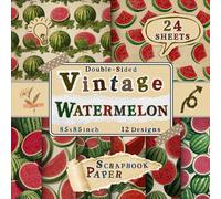 Vintage Watermelon Scrapbook Paper: 24 Double-Sided Sheets with 12 Fresh & Summer-Themed Designs for Origami, DIY Crafts, Collage, Scrapbooking & Journaling