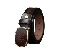 Vintage Western Floral Engraved Embossed Leather Belt Strap with Carved Butterfly Buckle 1 3/8" for Women and Men(Coffee,110cm/43)