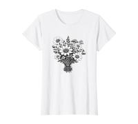 Vintage Wildflowers Botanical Linogravure Art T-Shirt Graphique avec Valeur