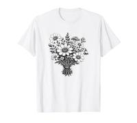 Vintage Wildflowers Botanical Linogravure Art T-Shirt Graphique avec Valeur