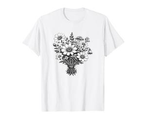 Vintage Wildflowers Botanical Linogravure Art T-Shirt Graphique avec Valeur