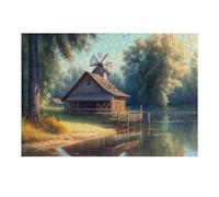Vintage Windmill by The Lake Puzzles pour Adultes Jeux Relaxants Défi Difficile Cadeaux De Noël Et d'anniversaire 38x26cm/1000pcs