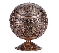 Vintage Windproof Ashtray with Lid, Mini Portable Art Craft Ashtray Metal Round Ball Stamped Pattern Gift Decoration, Globe Unique Ashtrays for Smokers Men Women (copper castle)