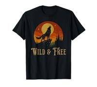 Vintage Wolf Wild et Free Retro Sunset Nature Amoureux T-Shirt
