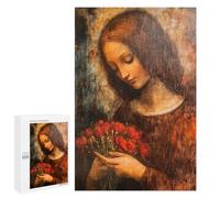 Vintage Woman Holding Flowers Art Print Puzzle 1000 Pièces Educa Jouet en Bois Cadeau Unique Décoration Intérieure Jeu Éducatif Challenge Toy Adultes Et Enfants À Partir De 14 Ans 1000 PCS
