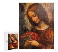 Vintage Woman Holding Flowers Art Print Puzzle 1000 Pièces Educa Jouet en Bois Cadeau Unique Décoration Intérieure Jeu Éducatif Challenge Toy Adultes Et Enfants À Partir De 14 Ans 500 PCS