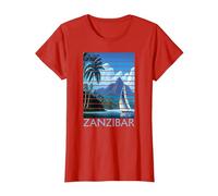Vintage Zanzibar Tanzanie Afrique Sunset Sailing T-Shirt, Femme, Rouge, L