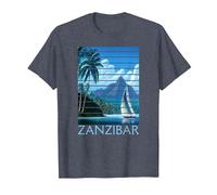 Vintage Zanzibar Tanzanie Afrique Sunset Sailing T-Shirt, Homme, Bleu Chiné, XL