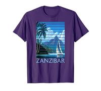 Vintage Zanzibar Tanzanie Afrique Sunset Sailing T-Shirt, Homme, Violet, S