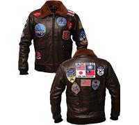 Vintagearc Blouson d'aviateur en cuir véritable avec col en fourrure pour homme, Marron d'origine, XL